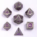 Dice - Metal Hymgho Sorcerer Solid Metal RPG Dice Set - Ancient Silver w/Purple Glitter