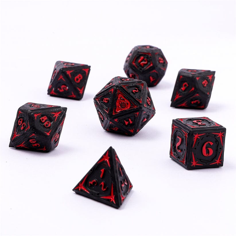 Dice - Metal Hymgho Sorcerer Solid Metal RPG Dice Set - Matt Black w/Red