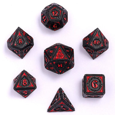 Dice - Metal Hymgho Sorcerer Solid Metal RPG Dice Set - Matt Black w/Red