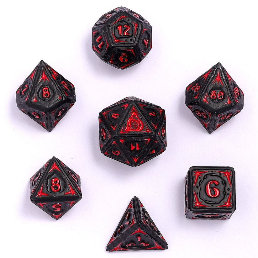 Dice - Metal Hymgho Sorcerer Solid Metal RPG Dice Set - Matt Black w/Red