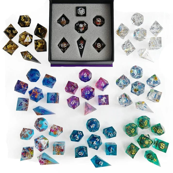 Mystery Full Matching Set of 7 Sharp Edge Resin Dice Set - Saltire Games