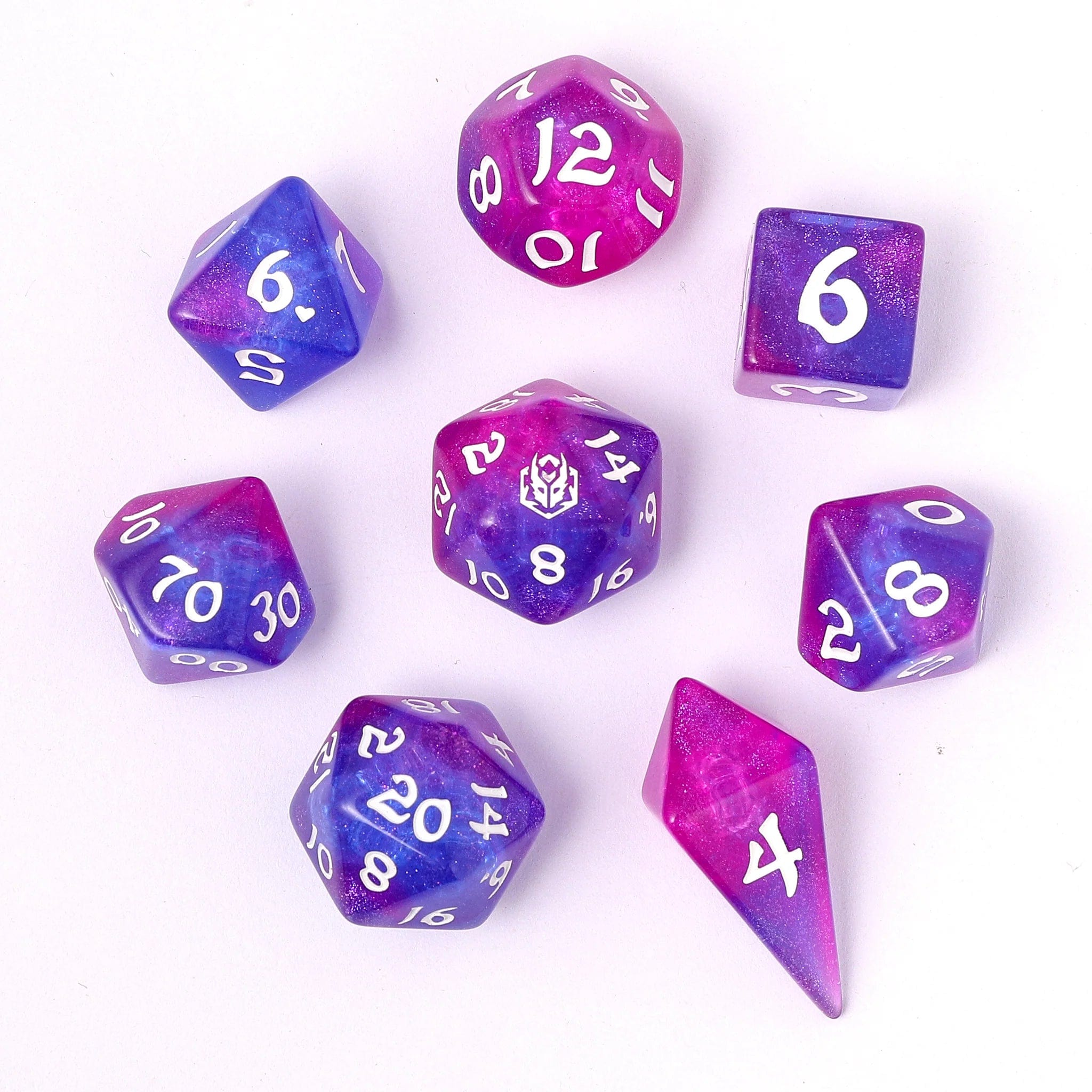 Wyrmforged Rollers - Rounded Edge 8 Piece Polyhedral Dice set - Fairy Farts - Saltire Games
