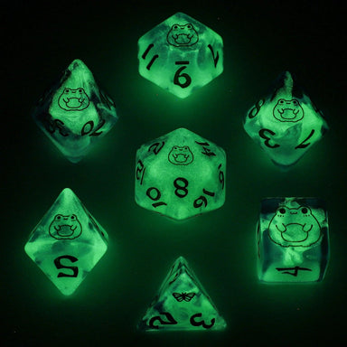Dice - Plastic Hymgho Wyrmforged Rollers - Rounded Resin Polyhedral Dice - Bog Frog Gold