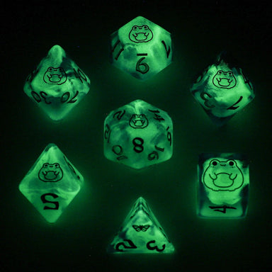 Wyrmforged Rollers - Rounded Resin Polyhedral Dice - Bog Frog Silver - Saltire Games