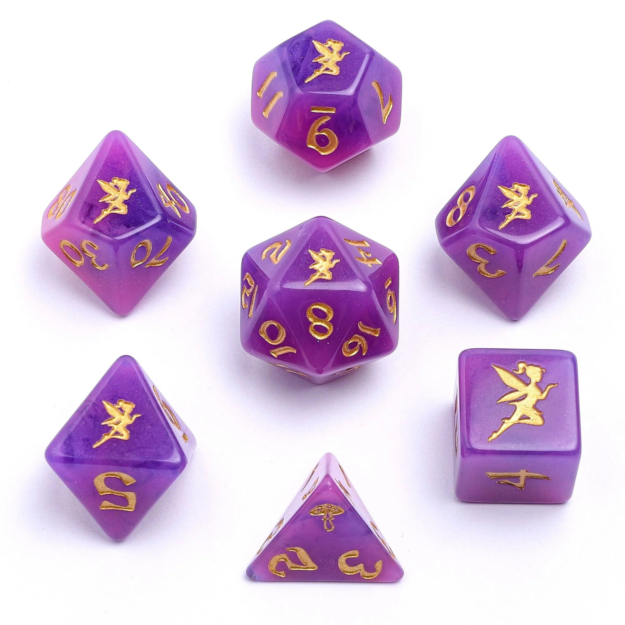 Wyrmforged Rollers - Rounded Resin Polyhedral Dice - Pixie Dust Gold - Saltire Games