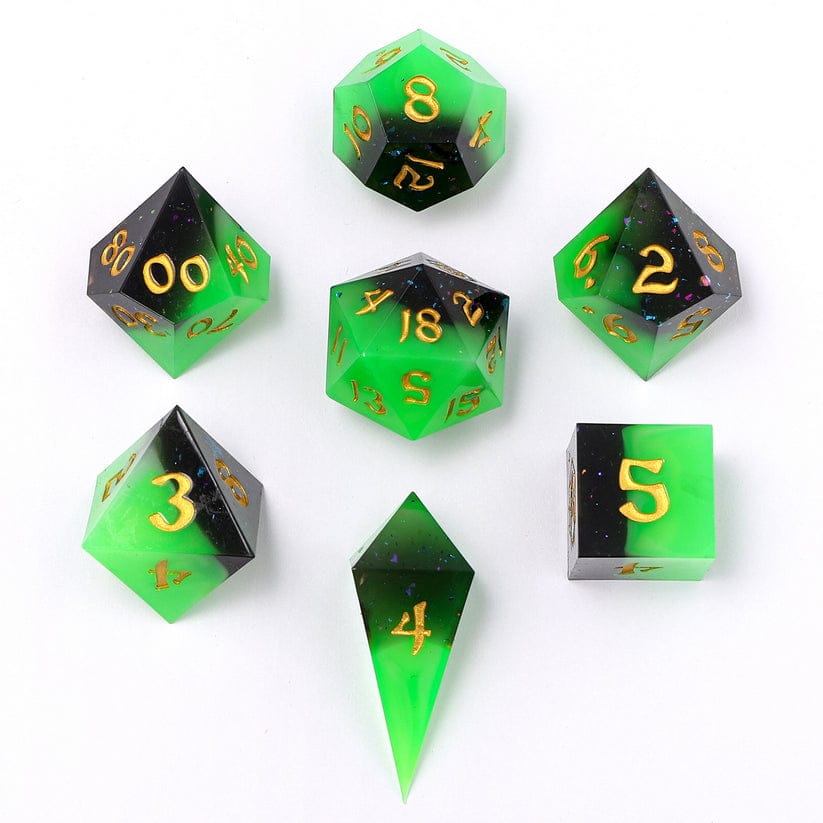 Dice - Resin Hymgho Captured Magic Sharp Edge Resin Dice Set-Swamp Treasure