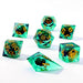 Dice - Resin - Liquid Core Hymgho "Always Watching" Sphere Of Many Eyes Sharp Edge Resin Dice Set-Green