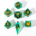 Dice - Resin - Liquid Core Hymgho "Always Watching" Sphere Of Many Eyes Sharp Edge Resin Dice Set-Green