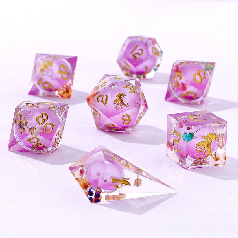 Dice - Resin - Liquid Core Hymgho Sharp Edge Liquid Core RPG Dice Set -Arcane Bloosom