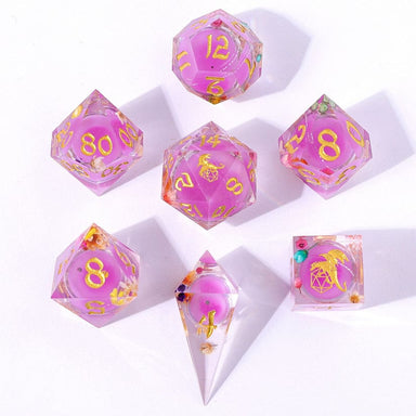 Dice - Resin - Liquid Core Hymgho Sharp Edge Liquid Core RPG Dice Set -Arcane Bloosom