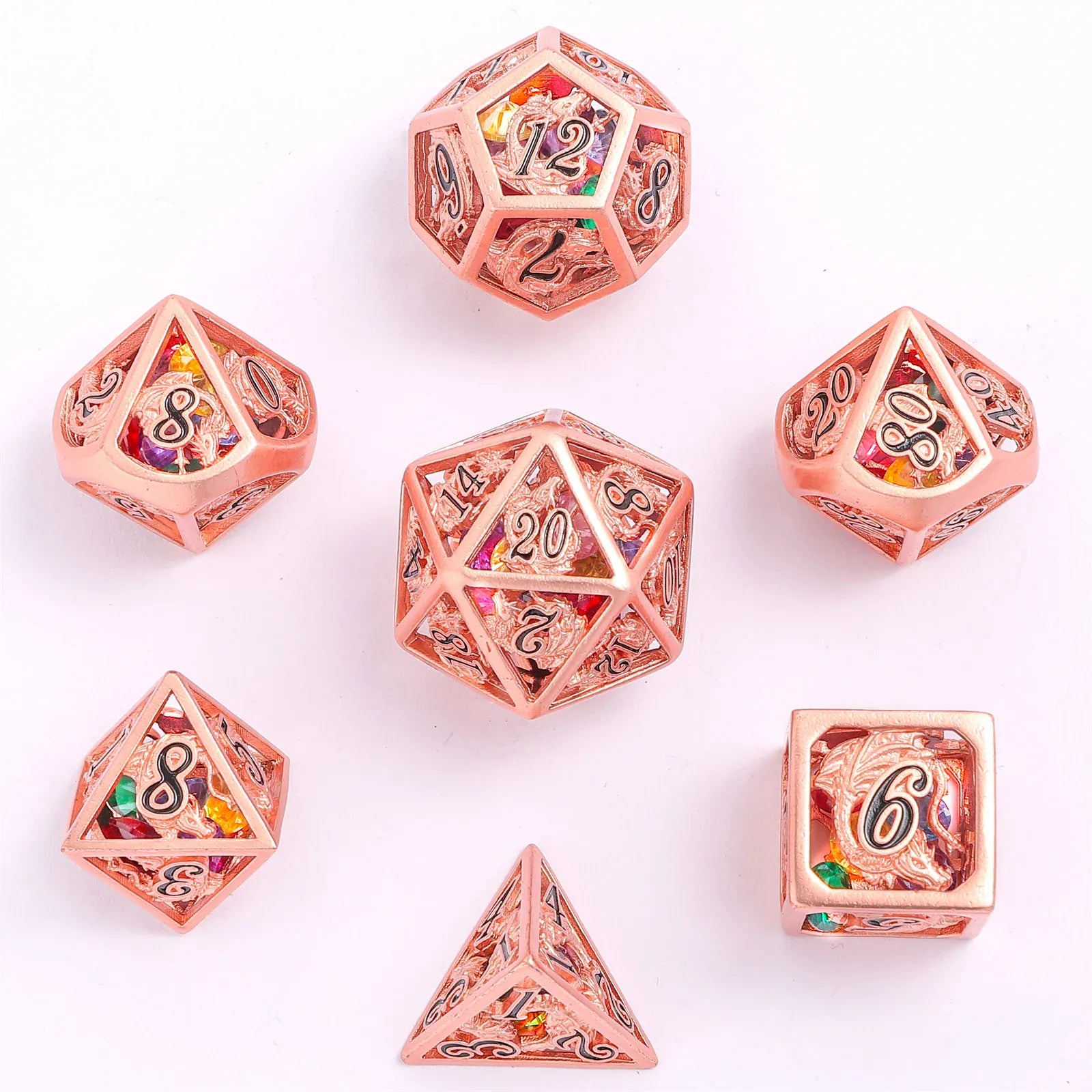 Dice Hymgho Rose Gold Hollow Dragon Dice Set Filled with Gems