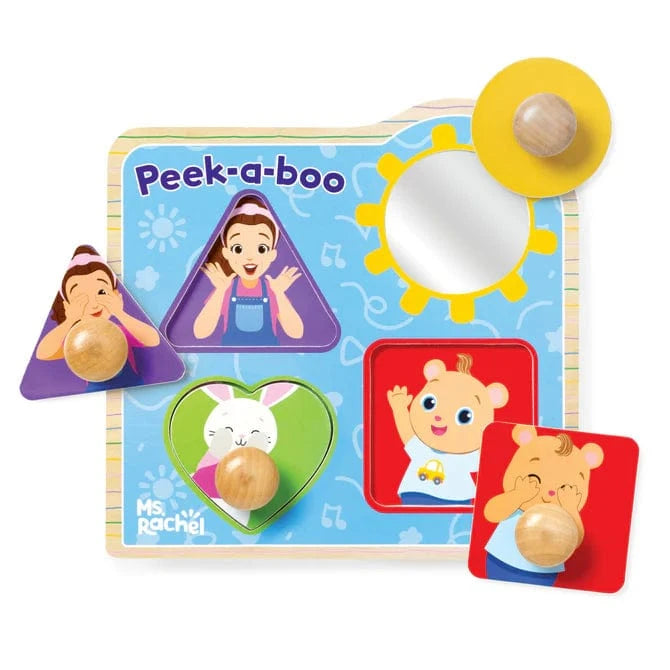 Ms. Rachel™ Wooden Peek-a-Boo Jumbo Peg Puzzle – 4 Pieces - Saltire Games