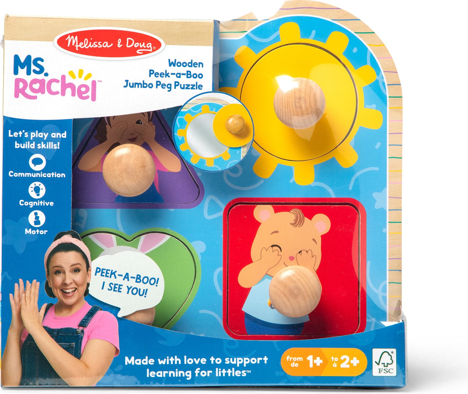 Toys - Infant Melissa & Doug Ms. Rachel™ Wooden Peek-a-Boo Jumbo Peg Puzzle – 4 Pieces