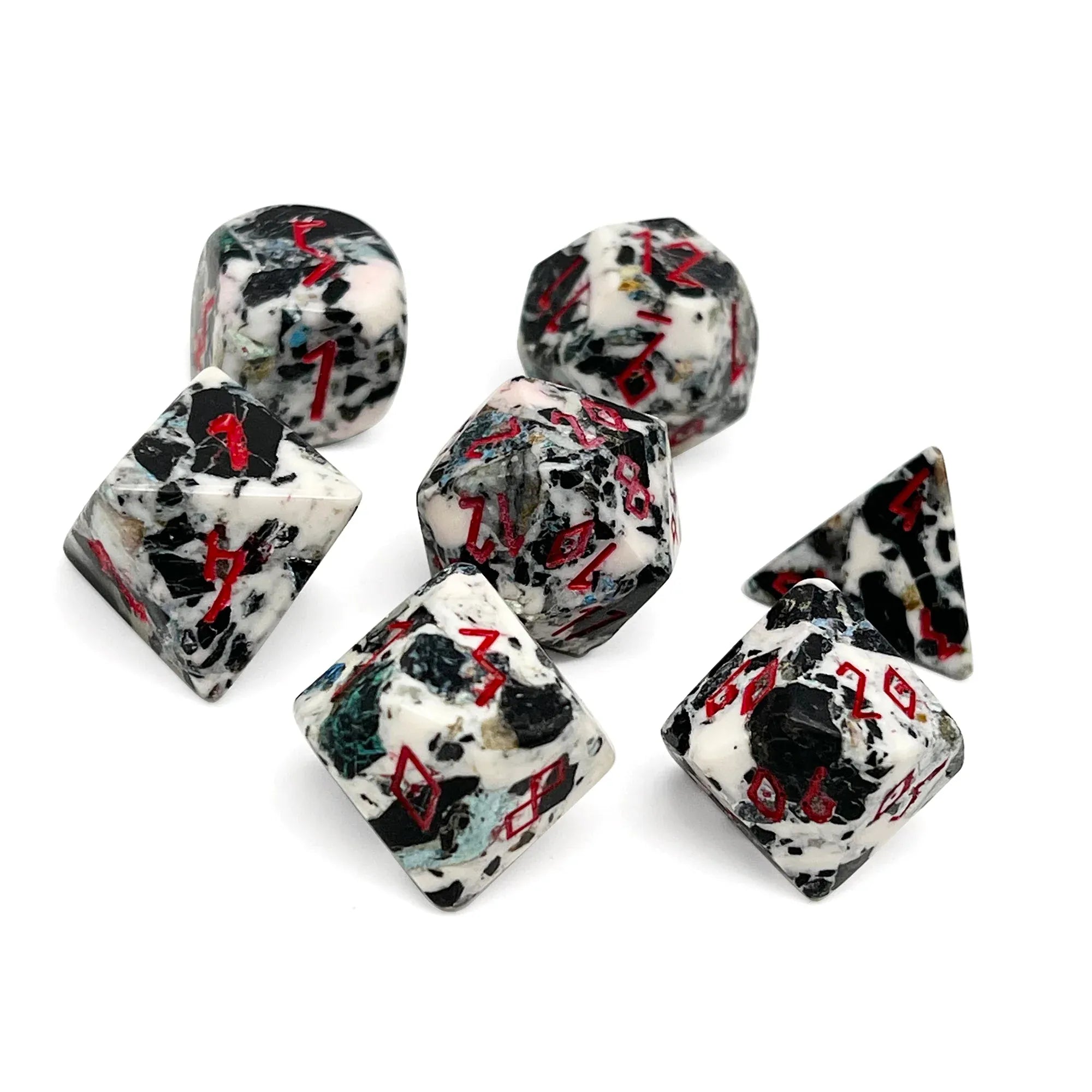 Dice - Gemstone Norse Foundry Black Variscite Opal - 7 Piece RPG Set TruStone Dice