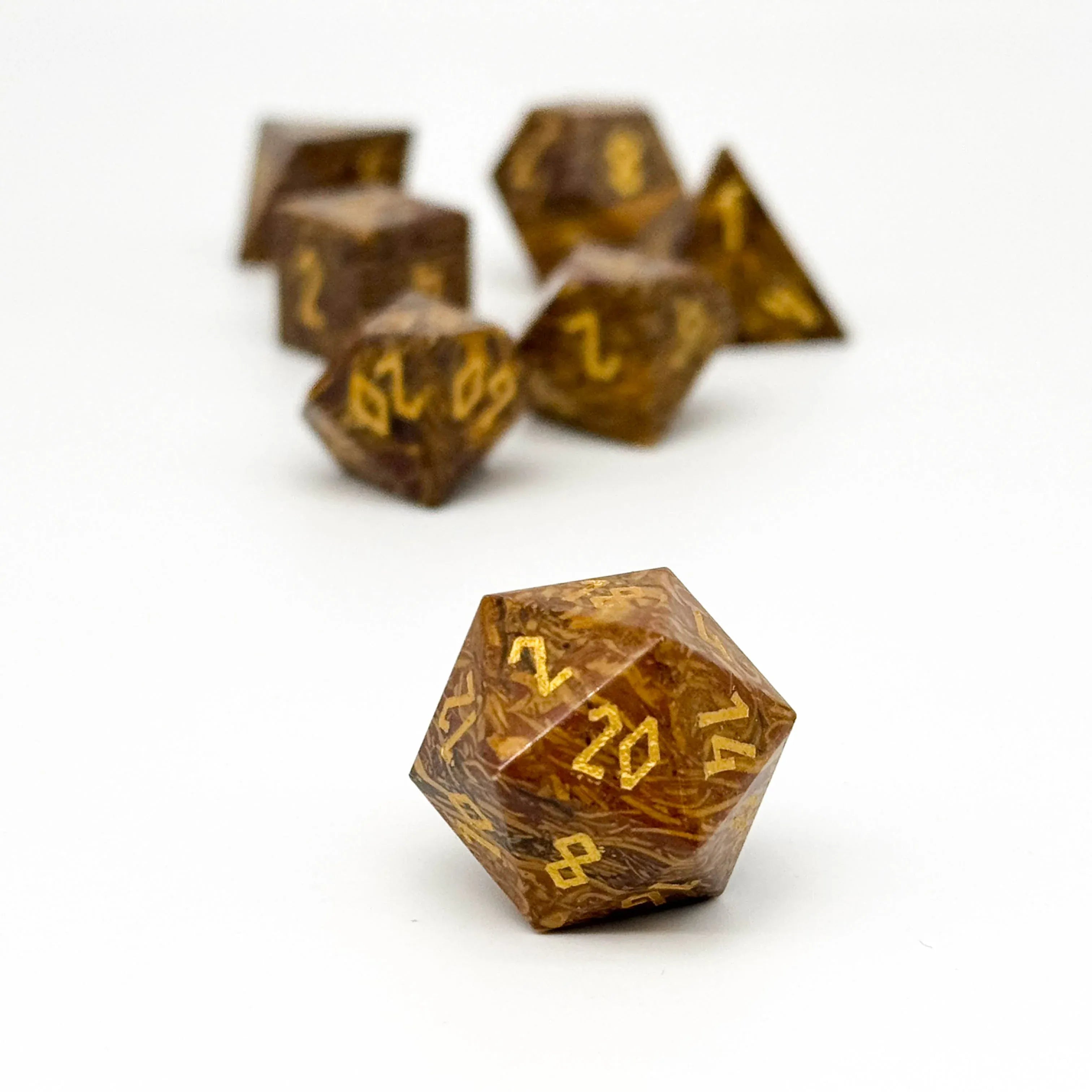 Dice - Gemstone Norse Foundry Golden Silk Jade - 7 Piece RPG Set TruStone Dice