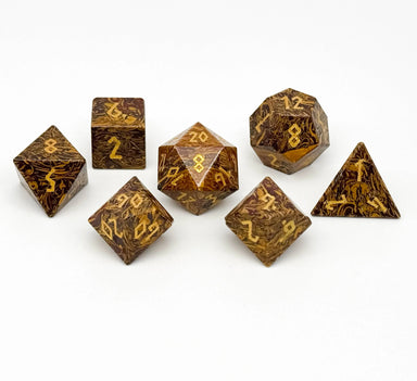 Dice - Gemstone Norse Foundry Golden Silk Jade - 7 Piece RPG Set TruStone Dice