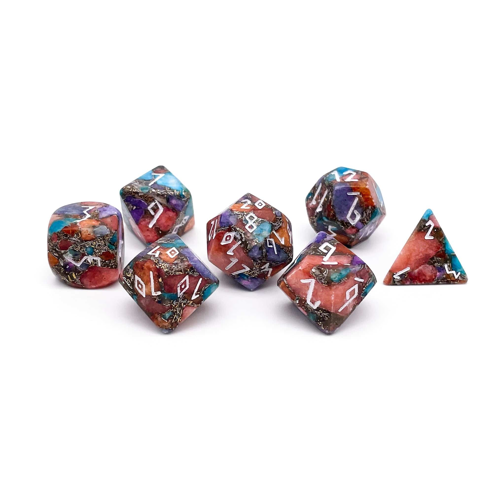 Dice - Gemstone Norse Foundry Multi Colored Calcite - 7 Piece RPG Set TruStone Dice