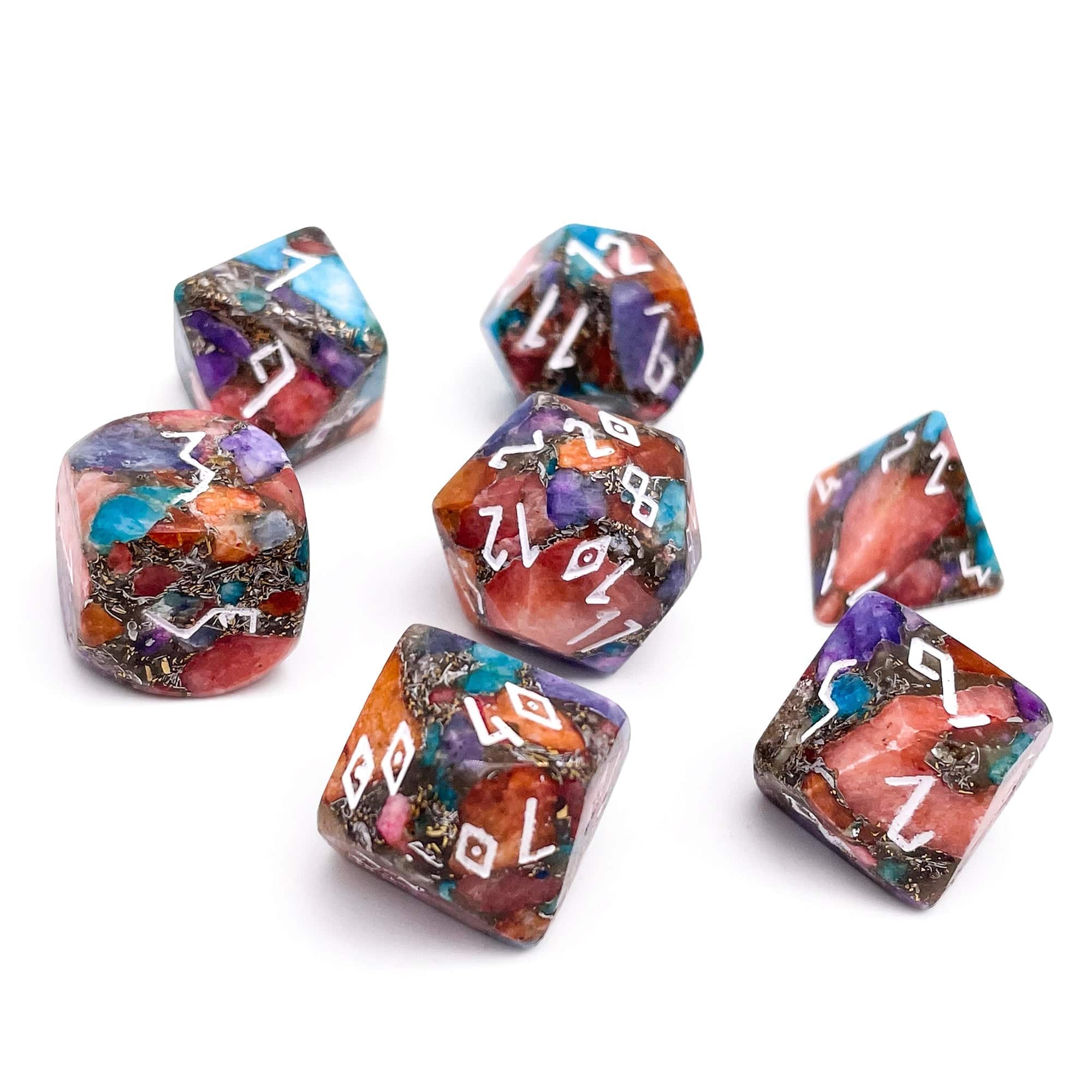 Dice - Gemstone Norse Foundry Multi Colored Calcite - 7 Piece RPG Set TruStone Dice