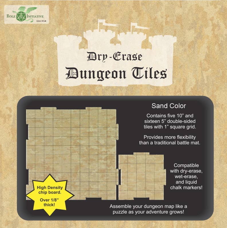 Dry Erase Dungeon Tiles, various colors, shapes, and sizes - Saltire Games