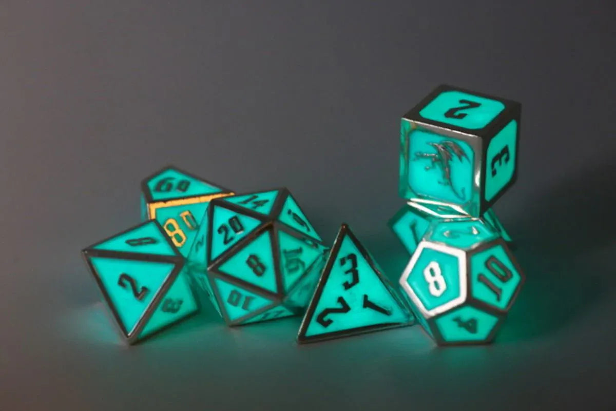 Saltire Toys & Games Draconis Silver With Glow In The Dark Dice Set