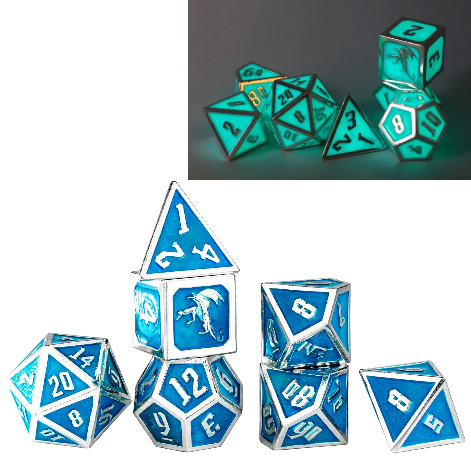 Saltire Toys & Games Draconis Silver With Glow In The Dark Dice Set