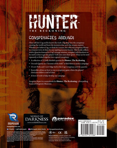 Hunter: The Reckoning 5th Edition Roleplaying Game Incognito Report Sourcebook - Saltire Games