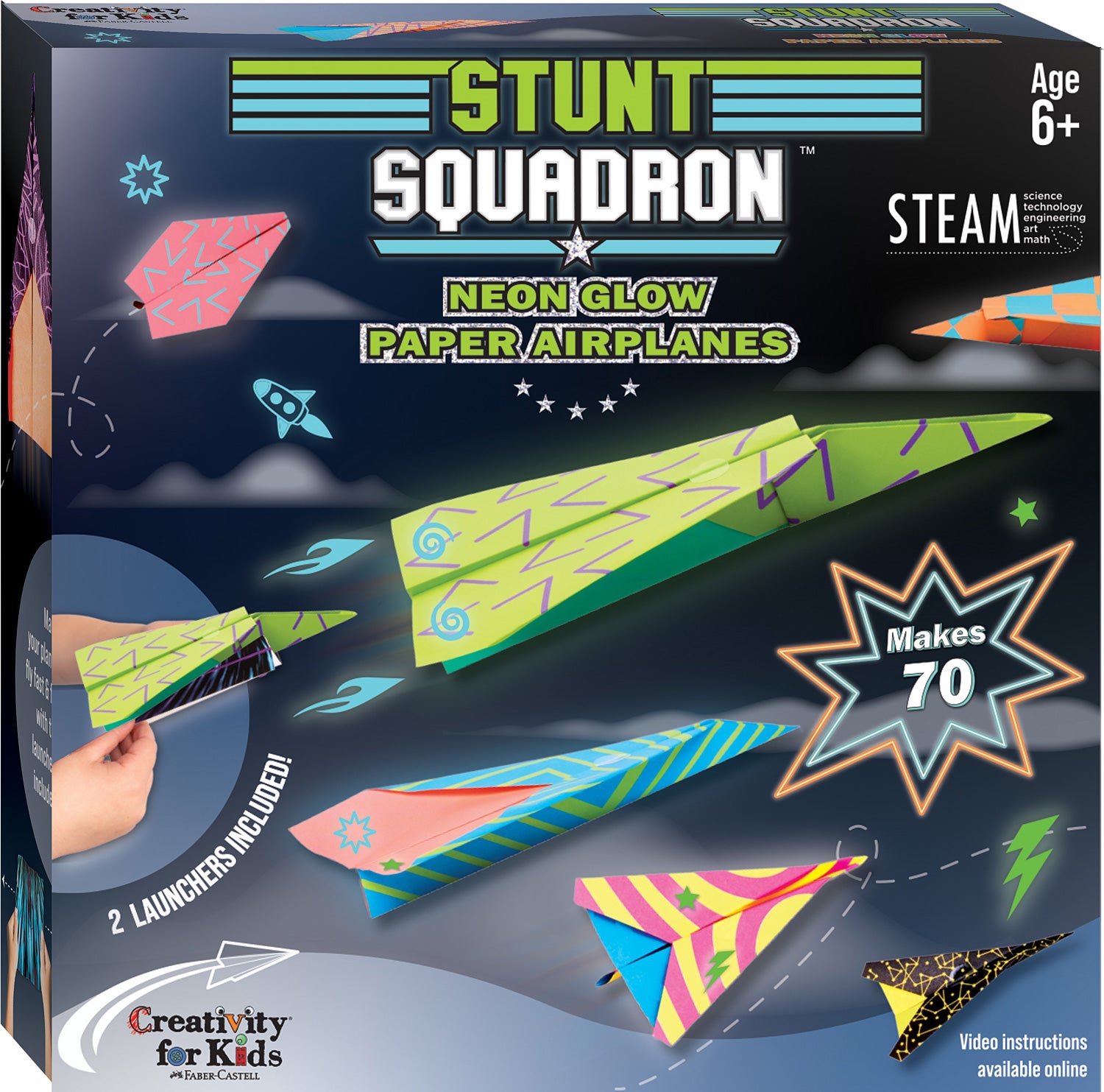 Stunt Squadron Neon Glow Paper Airplanes - Saltire Games