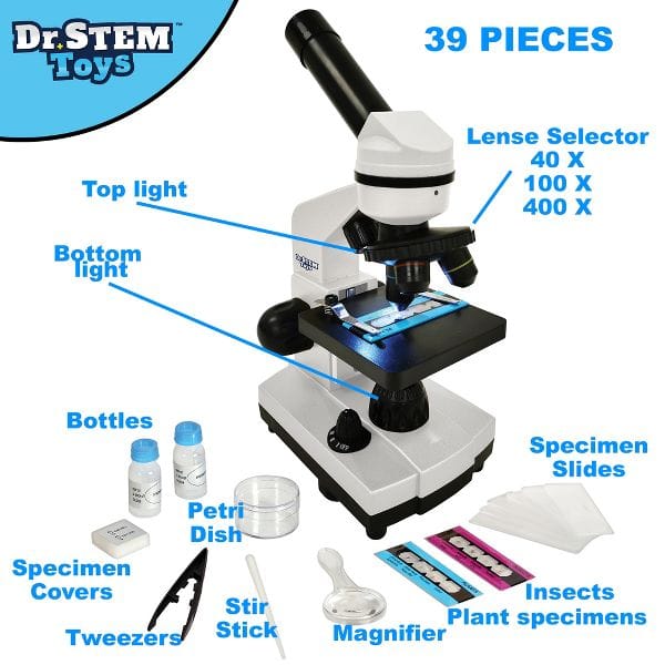 Toys - Learning - Nature & Science THiN AiR Brands Dr. STEM Lab Microscope Kit, 39pc with Specimen Slides & Adjustable Lens
