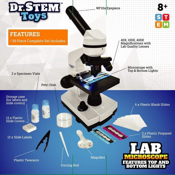 Toys - Learning - Nature & Science THiN AiR Brands Dr. STEM Lab Microscope Kit, 39pc with Specimen Slides & Adjustable Lens