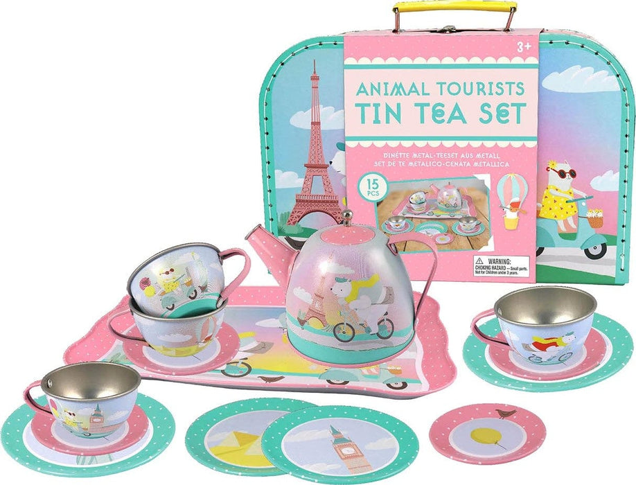 Animal Tourists Tin Tea Set With Storage Case, Invites, Place Cards - Saltire Games