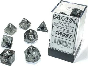 Borealis Light Smoke/silver Luminary Polyhedral 7-Die Set - Saltire Games