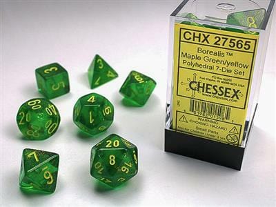 Borealis Maple Green/yellow Polyhedral 7-Die Set - Saltire Games