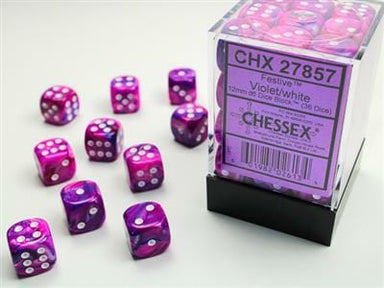 Festive® 12mm D6 Violet/white Dice Block™ (36 dice) - Saltire Games