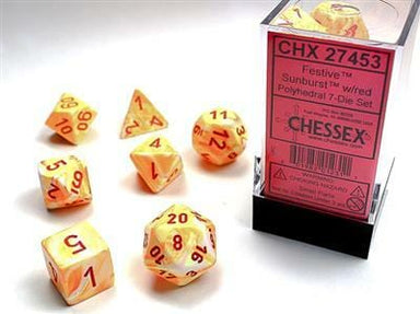 Festive Sunburst/red Polyhedral 7-Die Set - Saltire Games