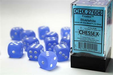 Frosted™ 16mm D6 Blue/white Dice Block™ (12 dice) - Saltire Games