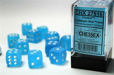 Frosted™ 16mm D6 Caribbean Blue™/white Dice Block™ (12 dice) - Saltire Games