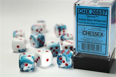 Gemini® 16mm D6 Astral Blue-White/red Dice Block™ (12 dice) - Saltire Games