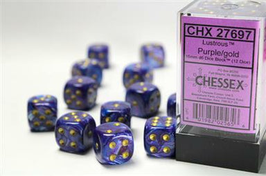 Lustrous® 16mm D6 Purple/gold Dice Block™ (12 dice) - Saltire Games
