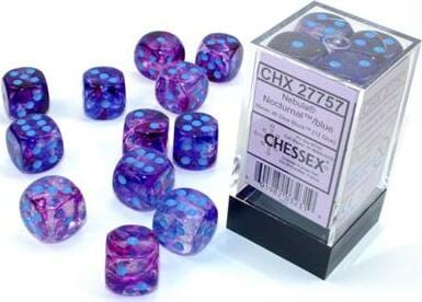 Nebula® 16mm D6 Nocturnal™/blue Luminary™ Dice Block™ (12 dice) - Saltire Games