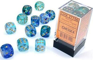 Nebula® 16mm D6 Oceanic™/gold Luminary™ Dice Block™ (12 dice) - Saltire Games