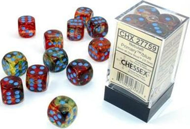 Nebula® 16mm D6 Primary™/blue Luminary™ Dice Block™ (12 dice) - Saltire Games