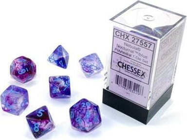 Nebula® Polyhedral Nocturnal™/blue Luminary™ 7-Die Set - Saltire Games