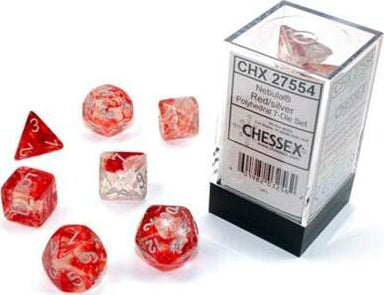 Nebula® Polyhedral Red/silver Luminary™ 7-Die Set - Saltire Games