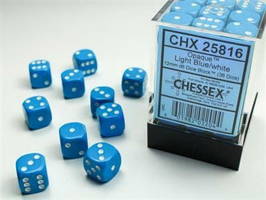 Opaque 12mm D6 Light Blue/white Dice Block™ (36 dice) - Saltire Games