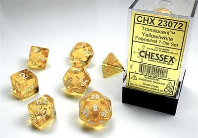 Translucent Polyhedral Yellow/white 7-Die Set - Saltire Games