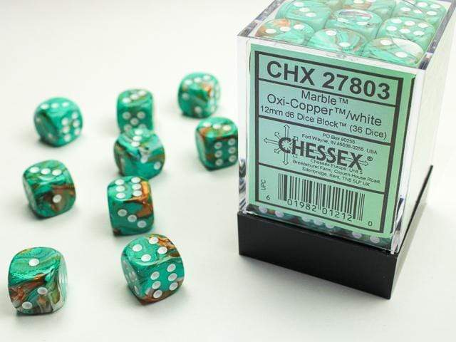 Marble 12mm D6 Oxi-Copper™/white Dice Block™ (36 dice) - Saltire Games