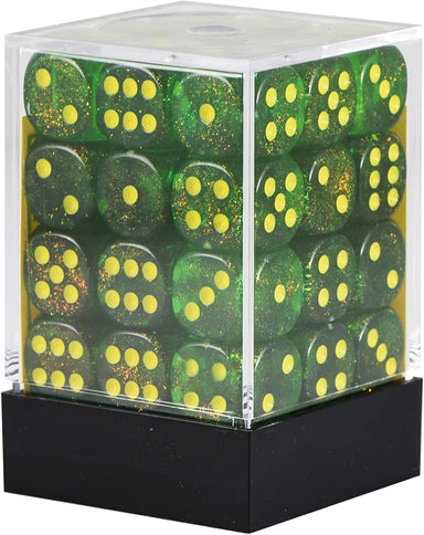Borealis® 12mm D6 Maple Green/yellow Dice Block™ (36 dice) - Saltire Games
