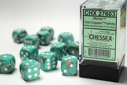 Marble 16mm D6 Oxi-Copper™/white Dice Block™ (12 dice) - Saltire Games