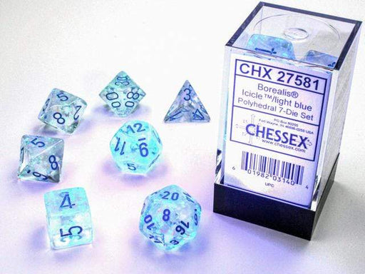 Borealis® Polyhedral Icicle™/light blue Luminary™ 7-Die Set - Saltire Games