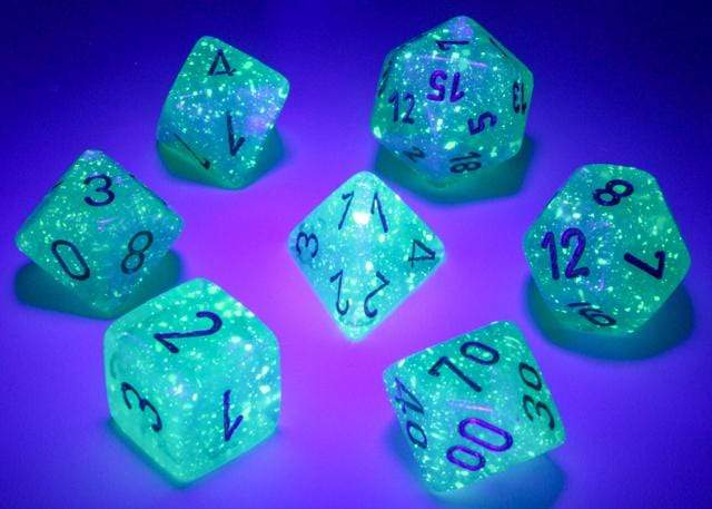 Borealis Light Green/gold Luminary Polyhedral 7-Die Set - Saltire Games